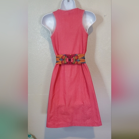 Fossil Pink Boho Cotton A-Line Sleeveless Belted Tied Waist Midi Dress Size 12 - Picture 3 of 16